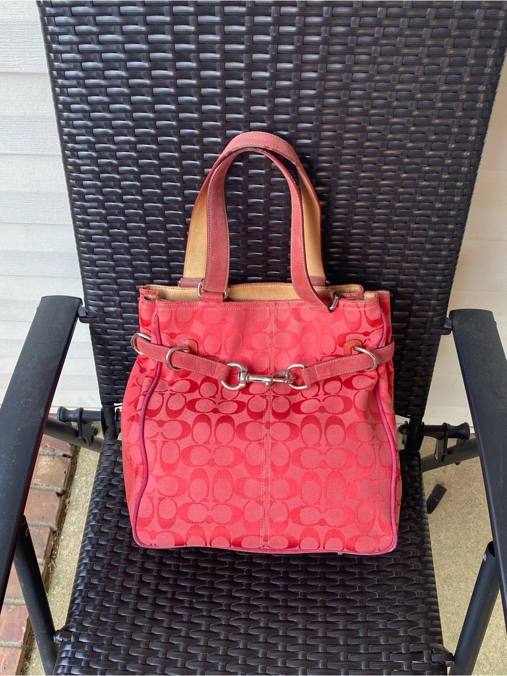 Vintage Coach Signature C Belted Carryall Tote Bag, Pink